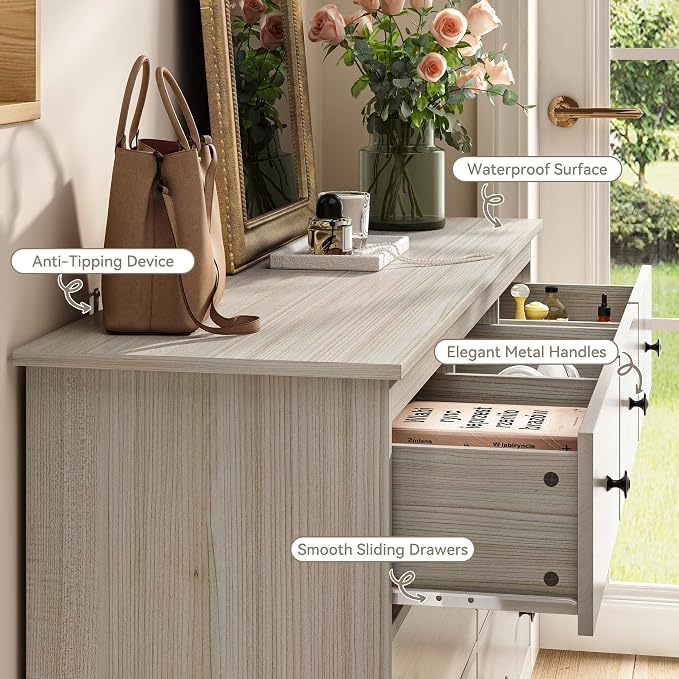 CARPETNAL Dresser for Bedroom, 7 Drawer Dresser 55” Wide Wood Chest of Drawers with Metal Handles, TV Stand, Furniture Storage Dressers Organizer for Living Room, Hallway, Entryway (Walnut)