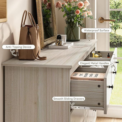 CARPETNAL Dresser for Bedroom, 7 Drawer Dresser 55” Wide Wood Chest of Drawers with Metal Handles, TV Stand, Furniture Storage Dressers Organizer for Living Room, Hallway, Entryway (Walnut)