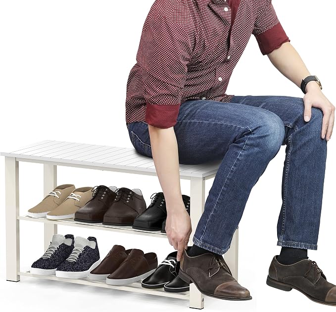 Simple Houseware Wood Top Shoe Storage Bench for Entryway, White