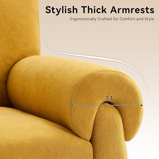 Oversized Accent Chair, Comfy Living Room Chairs, Single Sofa Chair with Thick Cushion and Armrests, Upholstered Arm Chair for Living Room, Modern Armchair, Reading Chair for Bedroom, Yellow