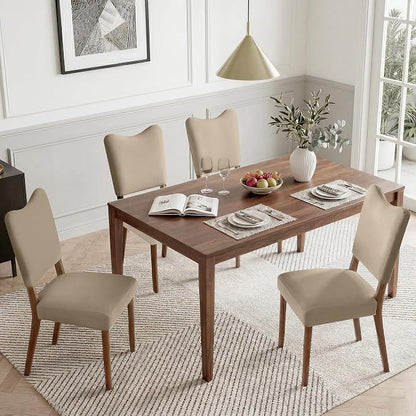 KISLOT Upholstered Dining Chairs Set of 6, Modern Velvet Kitchen Chairs with Solid Wood Legs, High Back Wooden Dining Room Chairs with Dark Walnut Color Legs for Farmhouse Kitchen Dining Room, Brown