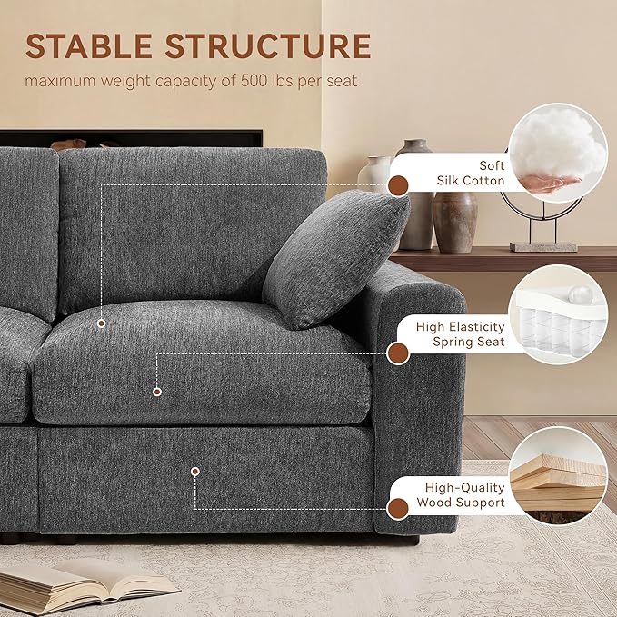 Ihanherry 141" Oversized Cloud Sectional Couches for Living Room, Modular Sectional Sofa with Wide Deep Seat, U Shaped Couch with Throw Pillow and Storage Ottoman, Dark Grey
