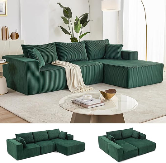 Weture 108” Modular Sectional Sofa, Cloud Sectional Couch with Deep Seat, Modern Modular L-Shape Sofa with Chaise,Upholstered Boneless Couches for Living Room Bedroom (Corduroy, Green)