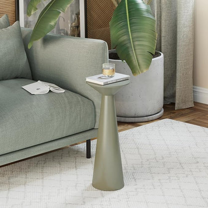 COZAYH Farmhouse Tall Pedestal End Table Small Solid Wood Martini Table Plant Stand Modern Round Drink Table for Small Space Living Room, Sage Green