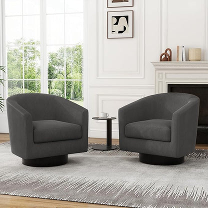Swivel Accent Chairs Set of 2, Corduroy Barrel Club Chair Upholstered Armchair for Living Room, Round Arm Chair Bedroom Single Sofa Reading Seat - Gray