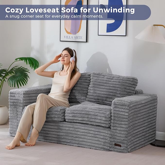 MAXYOYO Boneless Loveseat Sofa Couch for Adults, Floor Bean Bag Couch Sofa | Faux Fur Sofa with Armrests and Back Support, Plush Foam Filled Lounge Couch, Cozy Bean Bag Couch for Living Room, Apartment