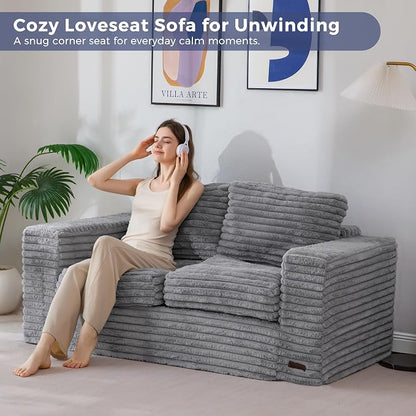 MAXYOYO Boneless Loveseat Sofa Couch for Adults, Floor Bean Bag Couch Sofa | Faux Fur Sofa with Armrests and Back Support, Plush Foam Filled Lounge Couch, Cozy Bean Bag Couch for Living Room, Apartment
