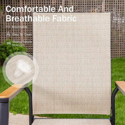 PHI VILLA 7 PCS Patio Dining Set, Aluminum Outdoor Furniture, Patio Table and Chairs for 6, Lightweight Stackable Chairs and 1 Rectangle Patio Dining Table for Garden Yard Deck, Beige