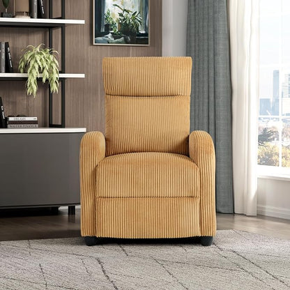 Lexicon Corduroy Pushback Recliner Chair Armchair Push Back Recliner, Solid Wood Frame and Metal Base, Easy Assembly Small Soft Single Sofa Accent Chair for Living Room/Office/Apartment, Yellow