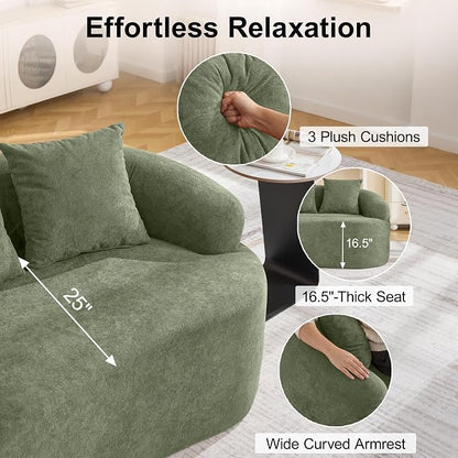 65" Curved Loveseat Sofa, Deep Seat Love Seat Couches with 3 Throw Pillows, Modern 2 Seater Boneless Curved Couch, Compressed Floor Sofa for Living Room Small Spaces, No Assembly, Green