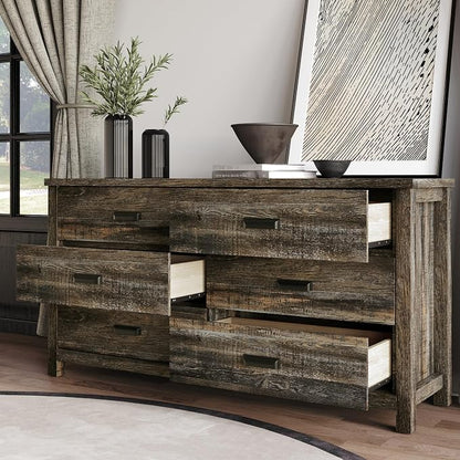 HOME DESIGN Racine Modern Rustic 6 Drawer Bedroom Dresser with Spacious Storage Drawers & Modern Farmhouse Design