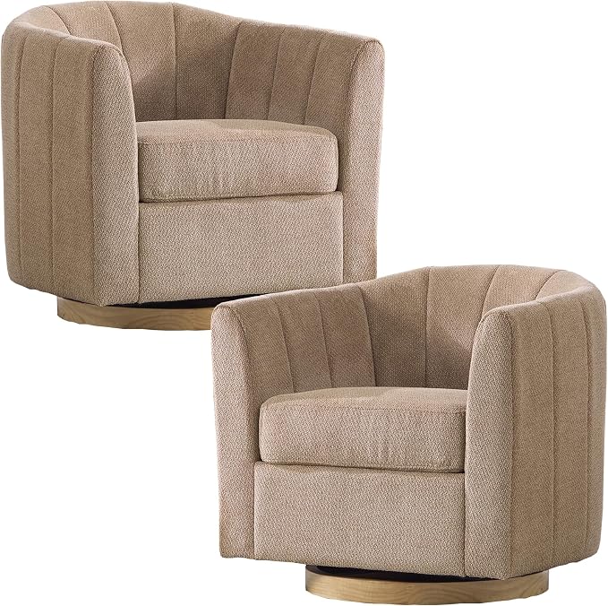 Swivel Barrel Chair Set of 2, 360 Degree Round Swivel Accent Chair for Living Room, Mid Century Modern Upholstered Accent Chair,Comfy Tufted Sofa Armchairs for Bedroom,Nursery,Chenille, Taupe