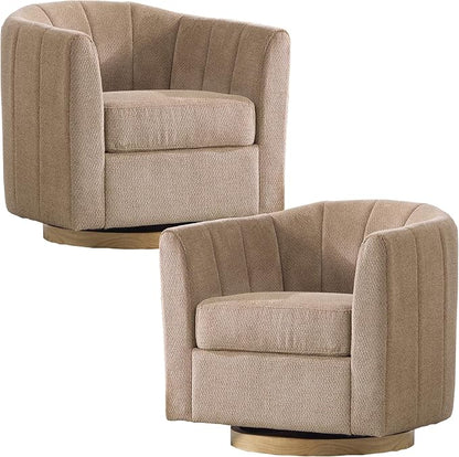Swivel Barrel Chair Set of 2, 360 Degree Round Swivel Accent Chair for Living Room, Mid Century Modern Upholstered Accent Chair,Comfy Tufted Sofa Armchairs for Bedroom,Nursery,Chenille, Taupe