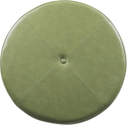 HomePop Round Leatherette Storage Ottoman with Lid, Moss Green Large