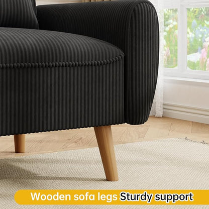 JAMFLY 47'' Small Loveseat Sofa, 2 Seat Compact Couch with Tapered Legs, Black Upholstered Furniture, Solid Wood Frame, Comfy Foam Cushion, Easy Assembly for Small Spaces