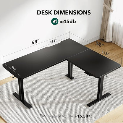 Cubiker L Shaped Standing Desk - 63 x 55 Inch Electric Adjustable Height Corner Standing Desk, Ergonomic Sit Stand Up Table with 3 Memory Buttons, Splice Board for Home Office, Black
