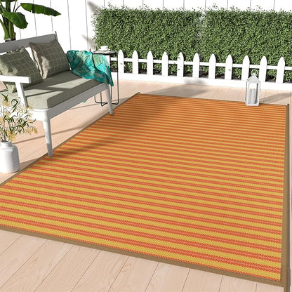 GENIMO Outdoor Rug for Patio Clearance, 6'x9' Reversible Plastic Straw Rugs, Lightweight Waterproof RV Camping Mat for Camper, Balcony, Deck, Backyard, Picnic, Orange