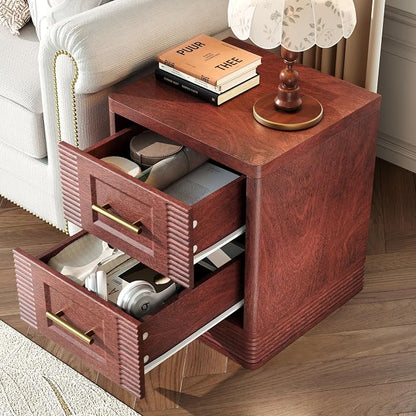 RECHHX Small Dresser for Bedroom, Farmhouse Nightstand with 2 Drawer for Narrow Spaces, Thermoformed Curved End Table for Bedroom, Living Room, Walnut Cherry