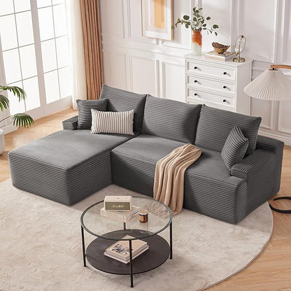 Mangodan Cloud Sectional Couch, Boneless Sofa for Living Room, Fluffy Comfy Couch with Deep Seat, Modular Sectional Sofa with L-Shaped Chaise, No Assembly Required, Dark Grey