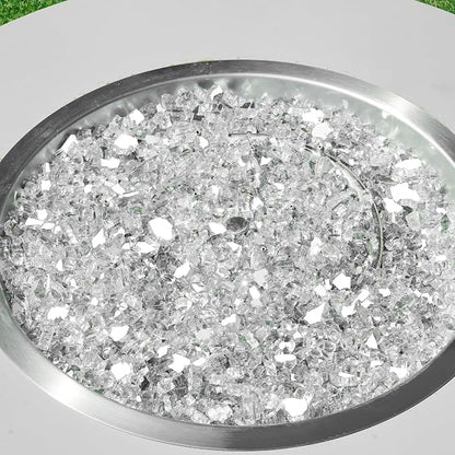Skyflame 15LB Fire Pit Glass, High Luster Tempered Fire Glass Pellets for Fire Pit Table and Fire Bowl, 1/2-Inch Platinum