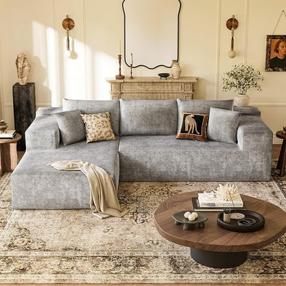 YESHOMY Boneless Couches for Living Room, 108" Sectional Modular Sectional Sofa with Deep Seat, Cloud Comfy Couch with L-Shape Chaise, Easy Assembly (Chenille, Pearl Gray)