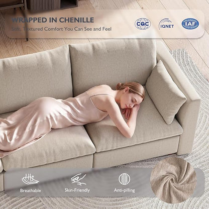 Ihanherry 152" Oversized Modular Sectional Sofa, Modern U Shaped Cloud Couch with 2 Storage Ottoman, 6-Seat Comfy Chenille Deep Seat Sofa with 2 Pillows for Living Room, Khaki