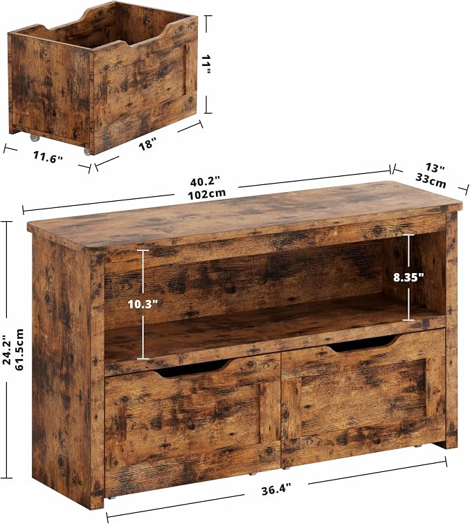 IRONCK Toy Storage Organizer with Drawers, Floor Toy Box with Wheels and Shelf, Storage Chest for Nursery, Playroom, and Bedroom, Vintage Brown