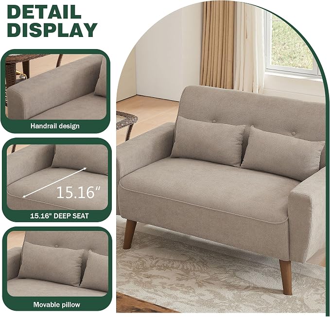 79" Convertible Sectional Sofa Set, Modern Linen Small L Shaped Couch with Reversible Chaise and Loveseat Sofa, 3-Seat Sofa Couches for Living Room, Office, Apartment, Beige