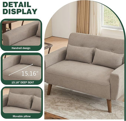 79" Convertible Sectional Sofa Set, Modern Linen Small L Shaped Couch with Reversible Chaise and Loveseat Sofa, 3-Seat Sofa Couches for Living Room, Office, Apartment, Beige