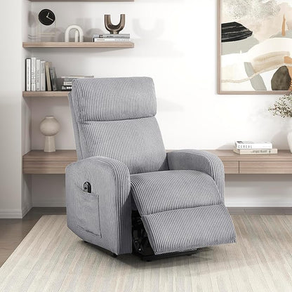 Lexicon Power Lift Recliner Chair for Elderly with Remote Control, Gentle Lift Motion, Side Pocket Armrest, Corduroy Upholstered Electric Recliner for Living Room/Bedroom, Easy Assembly, Dark Gray