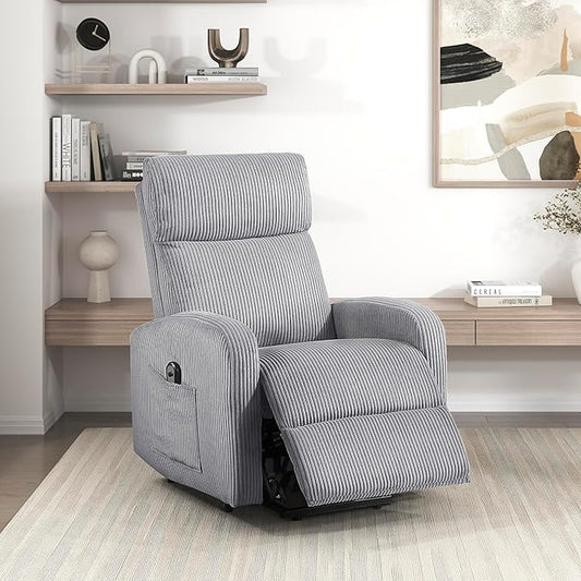 Lexicon Power Lift Recliner Chair for Elderly with Remote Control, Gentle Lift Motion, Side Pocket Armrest, Corduroy Upholstered Electric Recliner for Living Room/Bedroom, Easy Assembly, Dark Gray