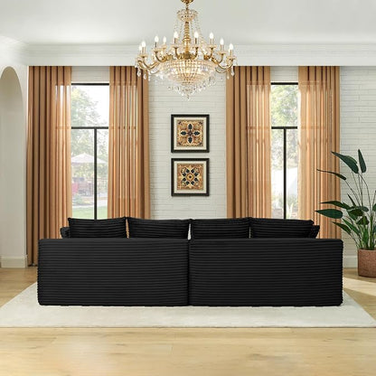 115" U-Shaped Cloud Sectional Couch, Modular Compressed Boneless Sectional Sofa W/Reversible Ottoman Chaise Lounge, Plush Corduroy Boneless Symmetrical Sofa for Living Room