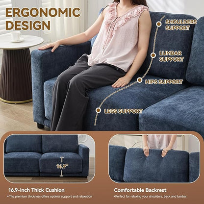 143.8" Modular Sectional Sofa Modern Chenille U Shaped Couch with Thickened Seat Cushions, Easy Assembly, Upholstered 6 Seater Couch with 2 Movable Ottomans for Living Room, Blue
