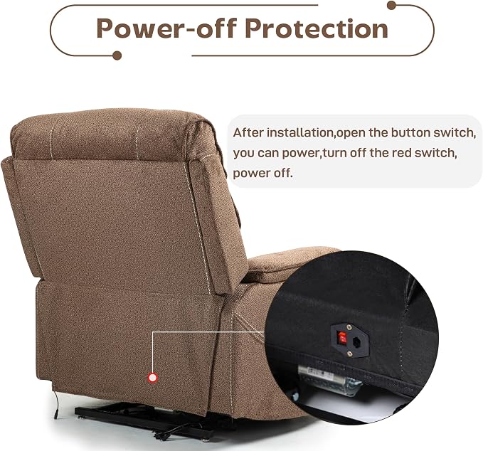 JIKFRIMA Power Lift Recliners Chairs for Elderly Adults Lay Flat Recliner with Heat & Massage, Wireless Charging Device, USB Ports, Cup Holder, Lumbar Pillow, 400Lbs (Grainy Fibric,Caramel Brown)