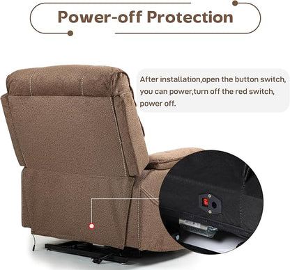 JIKFRIMA Power Lift Recliners Chairs for Elderly Adults Lay Flat Recliner with Heat & Massage, Wireless Charging Device, USB Ports, Cup Holder, Lumbar Pillow, 400Lbs (Grainy Fibric,Caramel Brown)