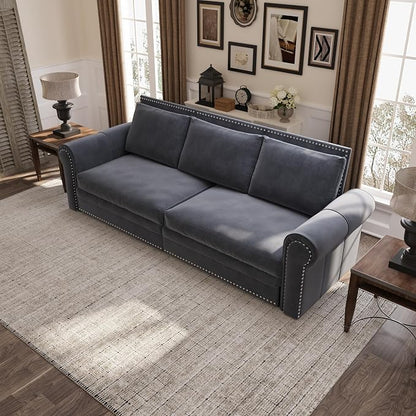 93.7" King Size Sleeper Sofa Bed, Pull Out Sofa Bed, Velvet Upholstery, 3 in 1 Convertible Sleeper Couch, Chaise Lounge, Retro Recliner for Living Room, Office, Apartment, Grey
