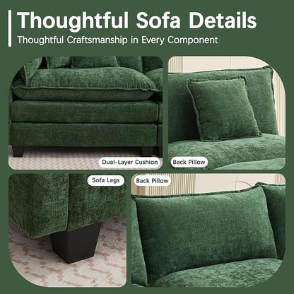 Oversized Loveseat Sofa, 70" Sectional Cloud Couch, 2 Seat Modern Comfy Sofa Chenille Deep Seat Couches with 2 Pillows, for Small Apartment, Bedroom, Living Room（Green 70" Loveseat）