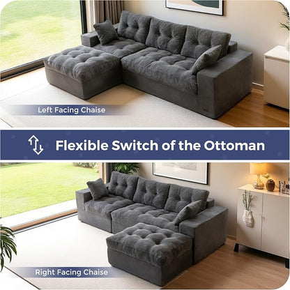 MAXYOYO 96" L Shaped Modular Sectional Sofa with Ottoman, Cloud Boneless Couch with Layered Cushion, Upholstered Sofa in a Box, Flexible Module Combination for Living Room, No Assembly, Dark Grey