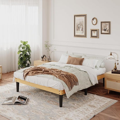 Yumori 12.9 Inch Minimalist Style Full Size Bed Frame, Wood Platform Bed with Wood Slat Support, No Box Spring Needed, Easy Assembly, Natural