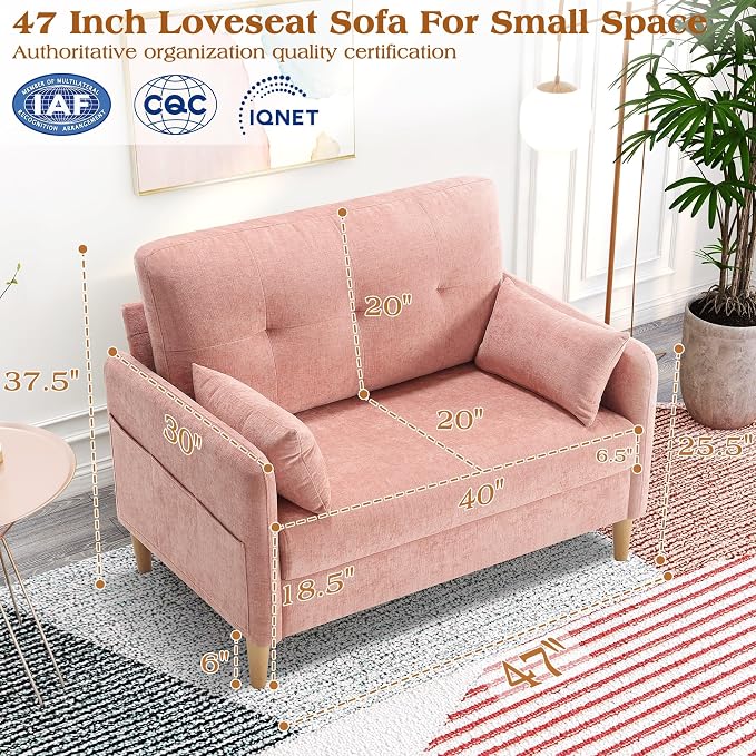 Hanherry Loveseat Couch,Small Sofa for Living Room, Comfy Chenille Fabric Love Seat for Bedroom with Throw Pillow,Removable Cushion Cover,Couches for Small Space,Apartment,Dorm