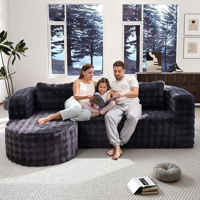 Hobestluk Modular Sectional Sofa Couches L-Shape Couch 3 Seat Modular Sofa Memory Foam Sectional Couches for Living Room, Cloud Couch (Round Ash Grey, 96", Left Hand Facing)