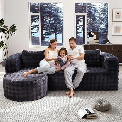 Hobestluk Modular Sectional Sofa Couches L-Shape Couch 3 Seat Modular Sofa Memory Foam Sectional Couches for Living Room, Cloud Couch (Round Ash Grey, 96", Left Hand Facing)