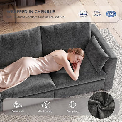 Ihanherry 117" Oversized Modular Sectional Sofa, Modern Cloud Couch with 3 Storage Ottoman, 6-Seat Comfy Chenille Deep Seat Sofa with 2 Pillows for Living Room, Grey