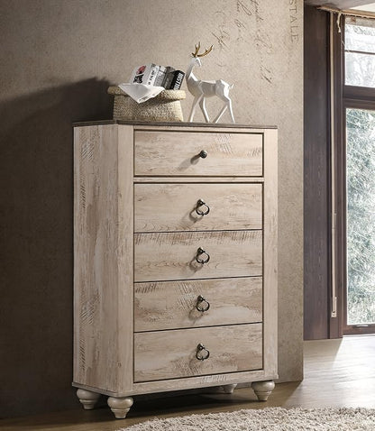 Roundhill Furniture Amerland Contemporary White Wash Finish 6-Piece Bedroom Set,