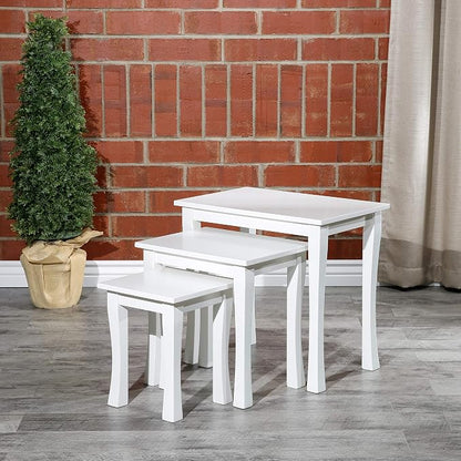 DTY Indoor Living 3-Piece Nesting Tables - Wooden Table Set of 3 for Living Room - Stackable Tables with Sleek White Finish for Stylish and Space-Saving Home Furniture