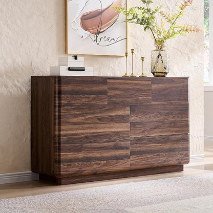 ACCOHOHO Modern 7 Drawer Dresser for Bedroom, 52" Wide Handleless Chest of Drawers, Large Push-to-Open Wood Storage, Dresser TV Stand for Bedroom, Living Room, Hallway, Curved Profile, Brown