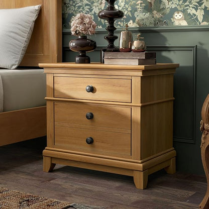 Furniture of America Yardley Farmhouse Solid Wood 3-Piece Bedroom Collection with Panel Bed and Nightstands Set of 2, Box Spring Required for Bedroom, Guess Room, Queen, Natural Oak