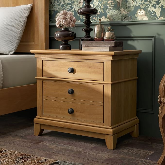 Furniture of America Yardley Farmhouse Solid Wood 3-Piece Bedroom Collection with Panel Bed and Nightstands Set of 2, Box Spring Required for Bedroom, Guess Room, King, Natural Oak