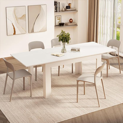 Mobili Fiver Easy Extendable Dining Table, 55.1 to 86.6 Inches, Seats 6-8, Ashwood White, Made in Italy