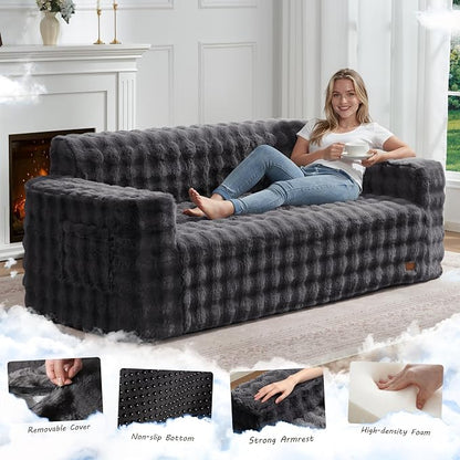 ZurNesfure Sofa Couch Cloud 3-seater Memory Foam Couch with Pillow No Assembly Required, Modern Couch with Removable Washable Cover Boneless Sofas for Living Room Bedroom Apartment (Darkgrey,3-Seater)